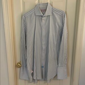 Thomas PINK Blue and White Striped Men's Shirt